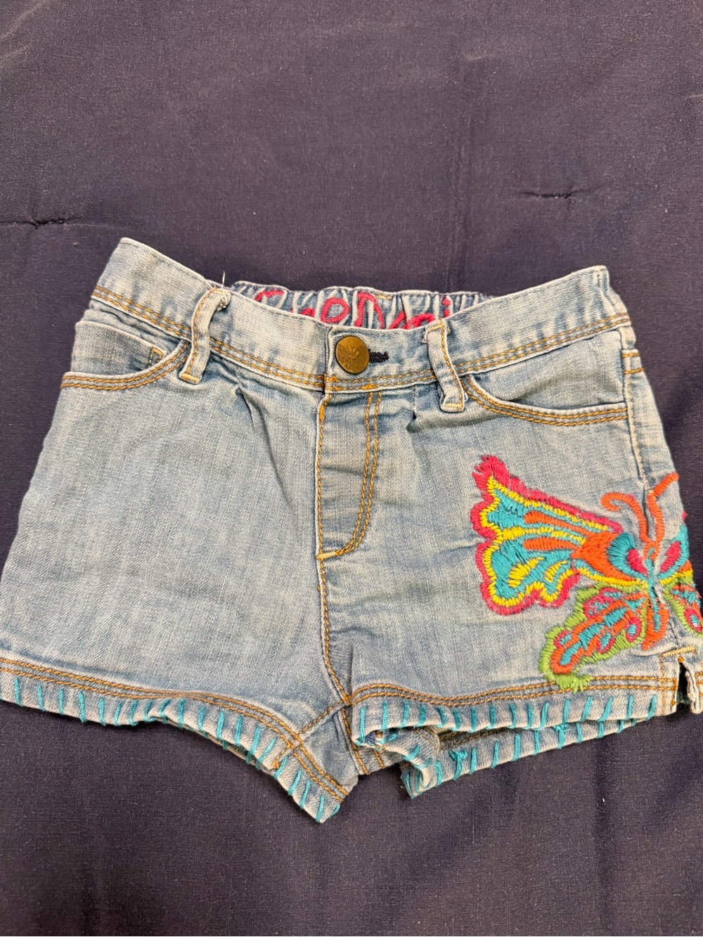 GAP Light Blue Denim Shorts with Multicolor Butterfly Embroidery